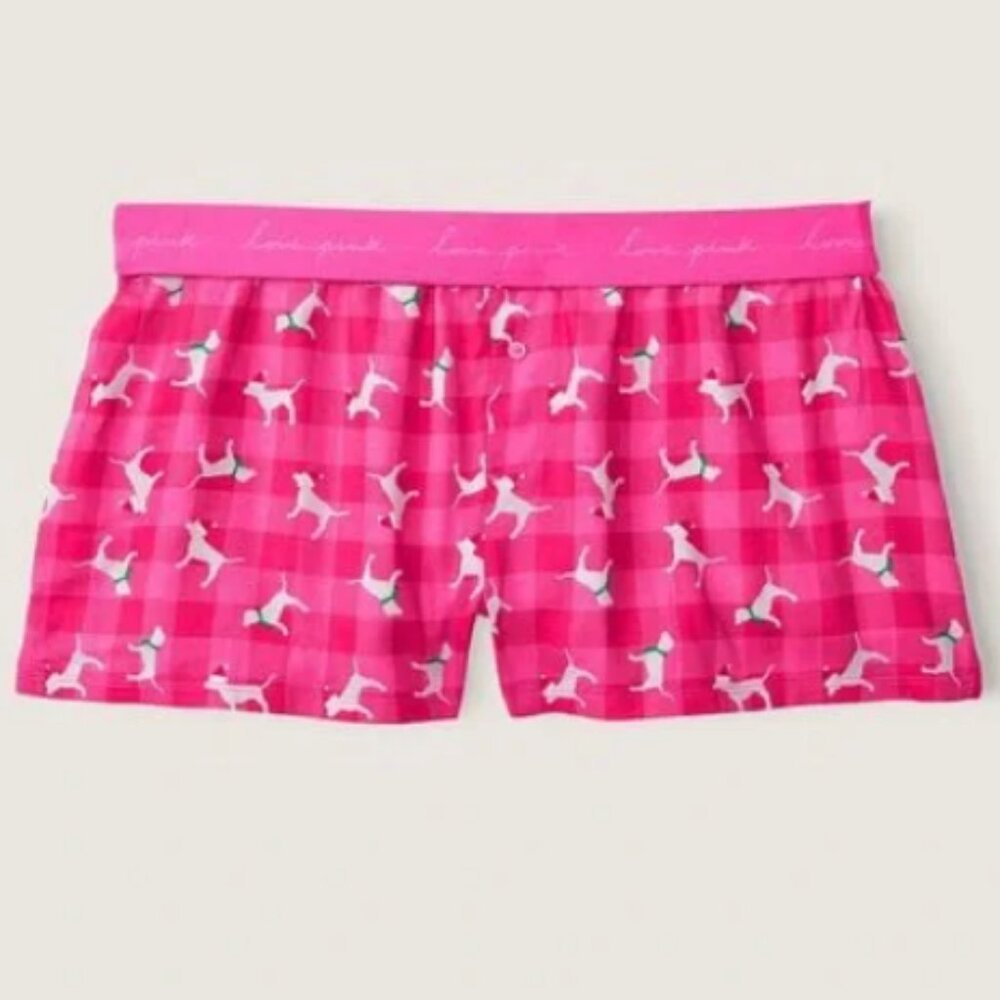 PINK Victoria’s Secret Sleep Shot with Holiday Dogs Hot Pink Size L - NWT